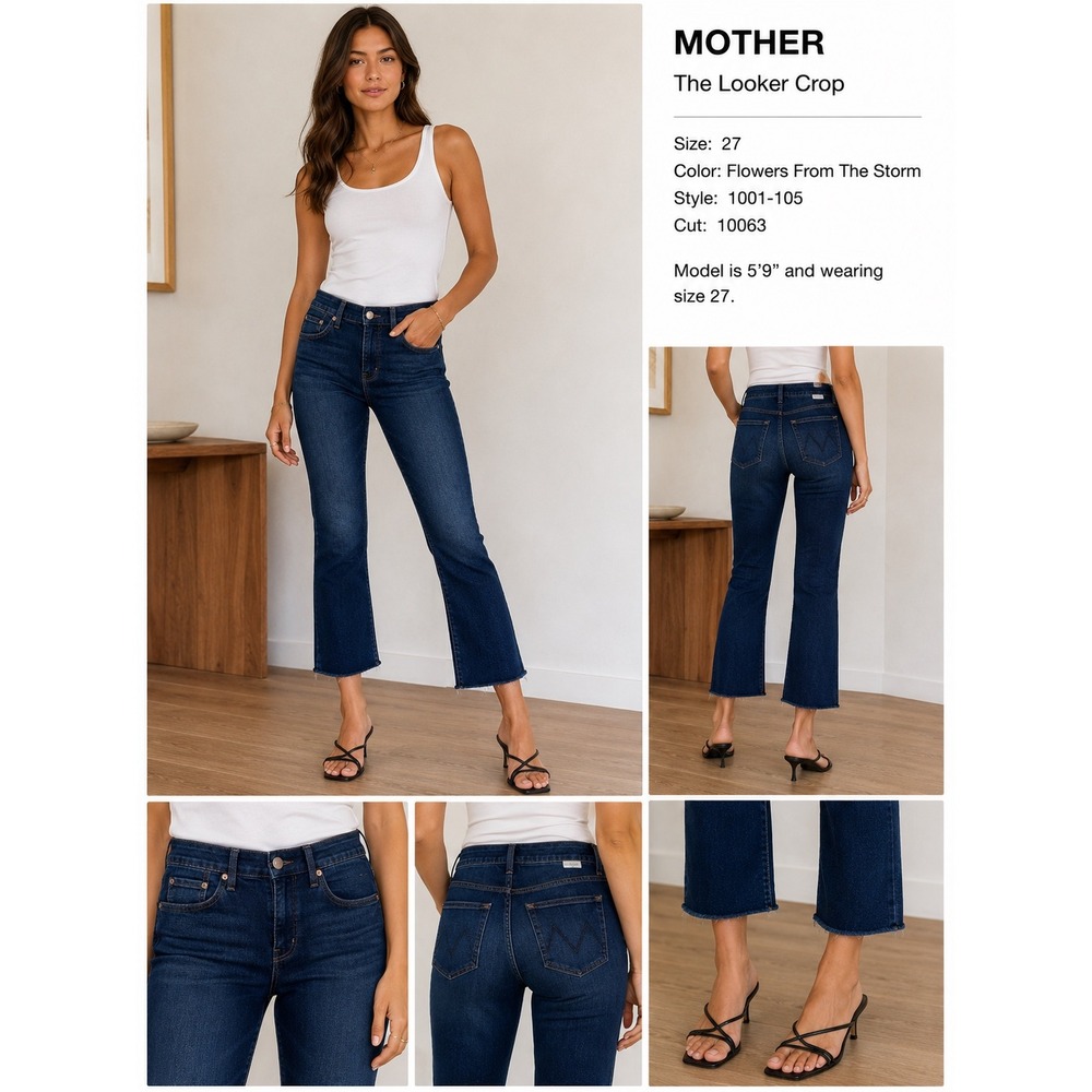 Mother The Looker Crop Jeans Flowers From The Storm Dark Wash 27 1001-105
